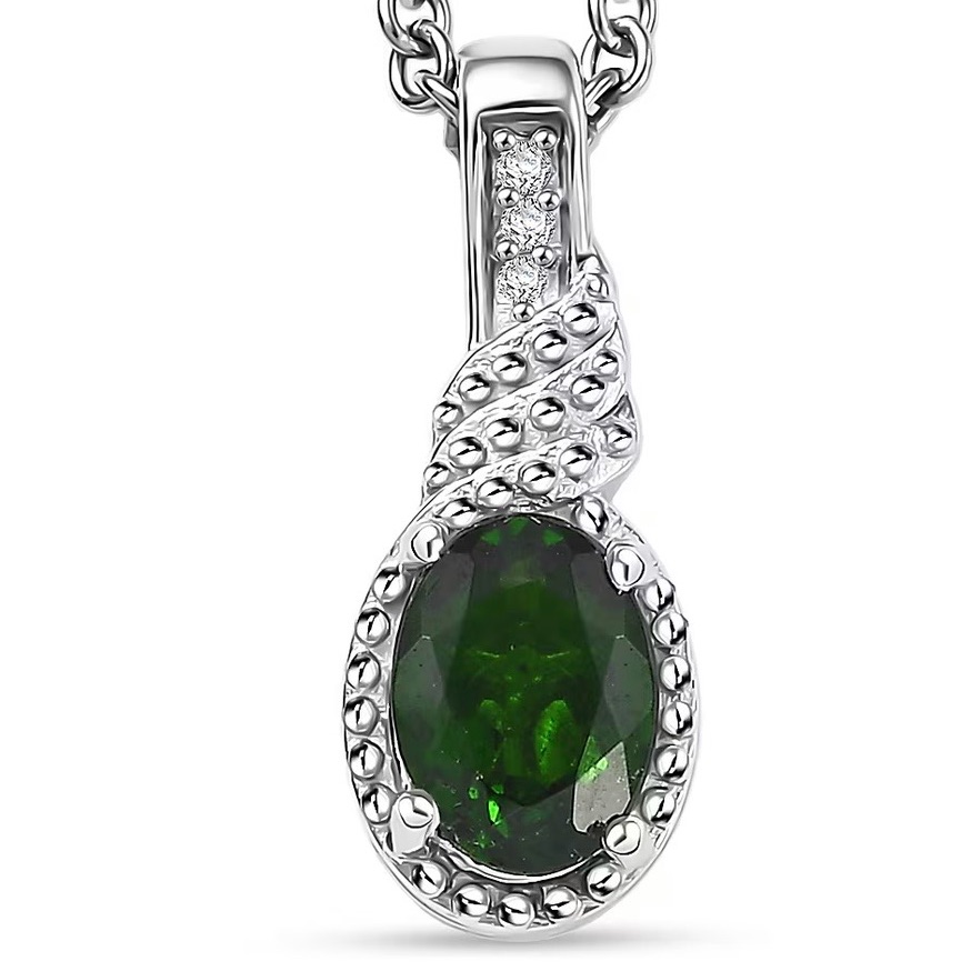 1.0 Carat Chrome Diopside And White Zircon Necklace In 925 Sterling Silver